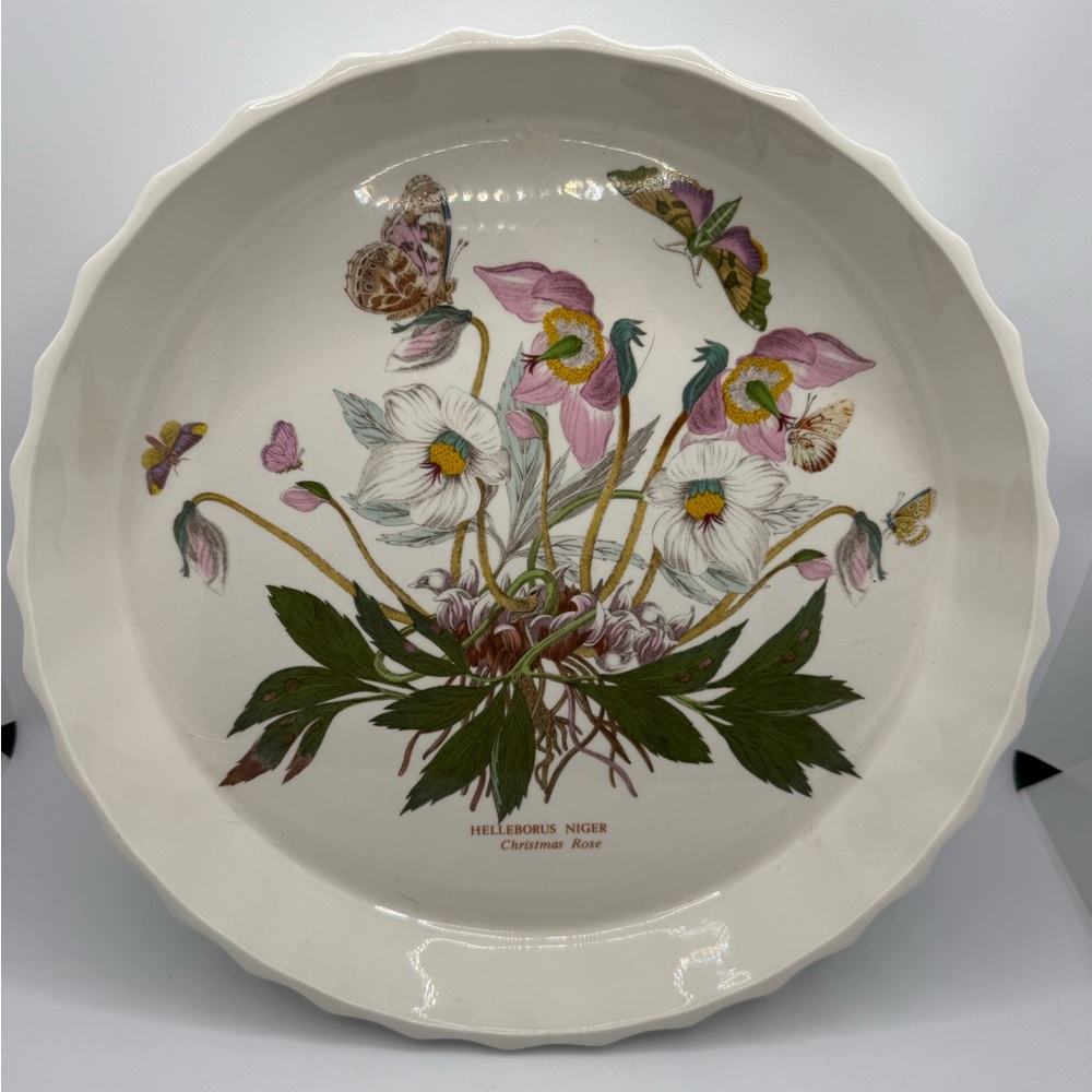 Portmeirion Batanic Garden "Christmas Rose" England  Ceramic 10 in. Quiche Pan
